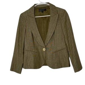 Lafayette 148 brown Stripe Wool Linen One Button Women's blazer Size 4.